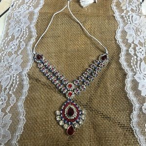 Indian necklace blue red and silver